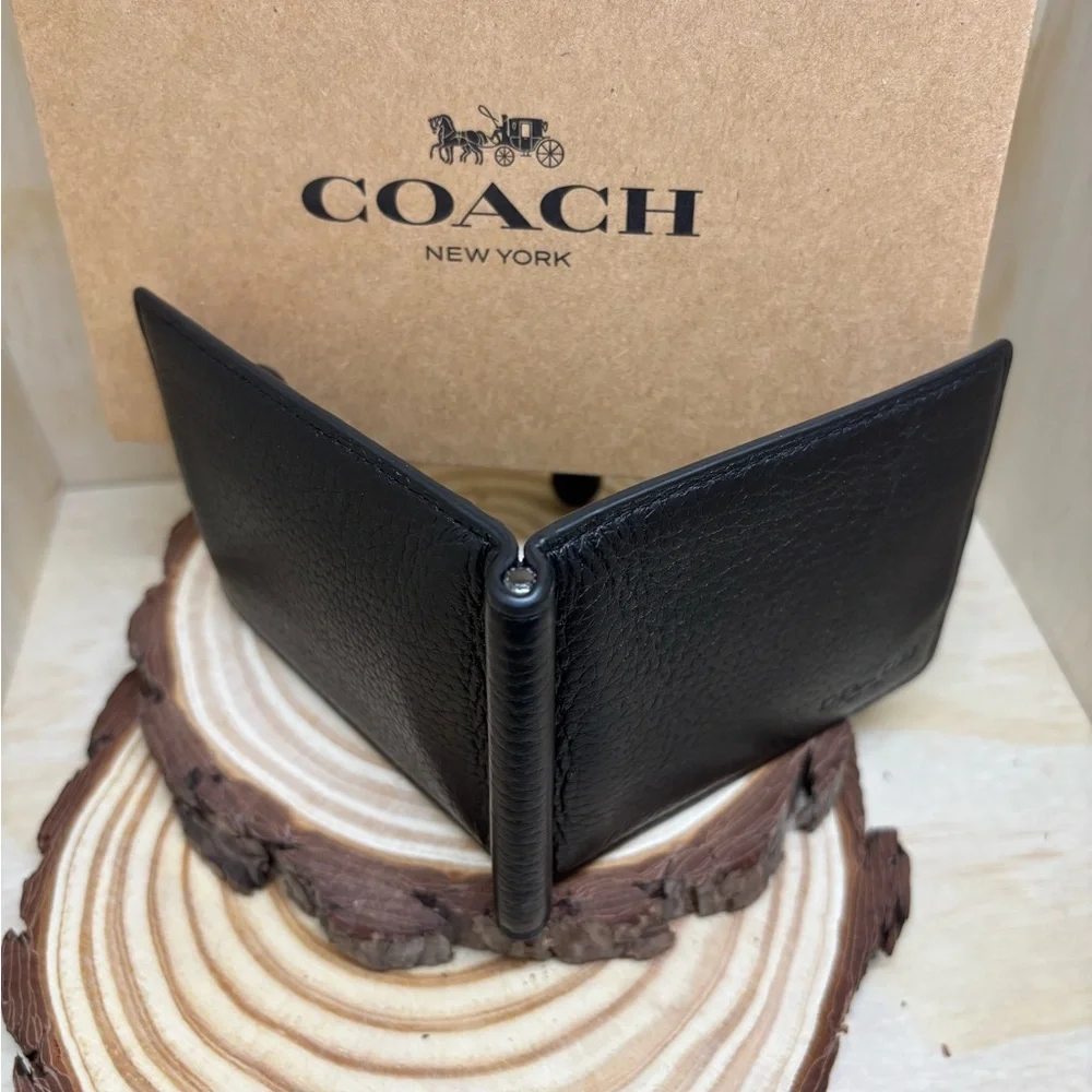 Coach Sleek Black Leather Money Clip